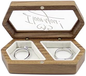 Drveni zaručnički vjenčani prsten kutija za nosač, volim te ispisano prozirni poklopac bijeli baršun utor za prikaz za 2 prstena par