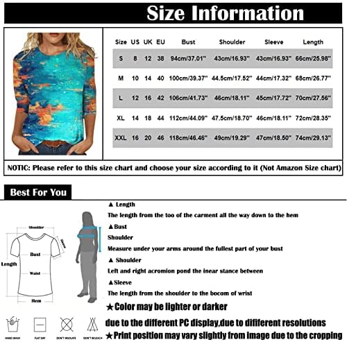 Topunder 3/4 majice za rukave za žene 2023 Ljetno casual labave pulovere plus veličina rada meki otisci modna bluza