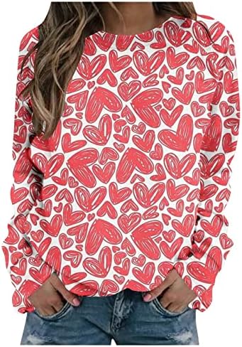Sretne majice za Valentinovo Crewneck vrhovi dugih rukava Pulover Love Heart Graphic Twishirts Nears Majice vrhovi