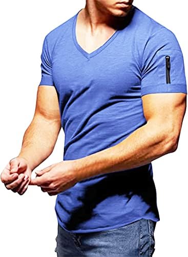 Muški V-izrez elastična čvrsta boja Kratki rukavi Osnovne jednostavne majice na dnu gornje ležerne vitke košulje pulover vrh