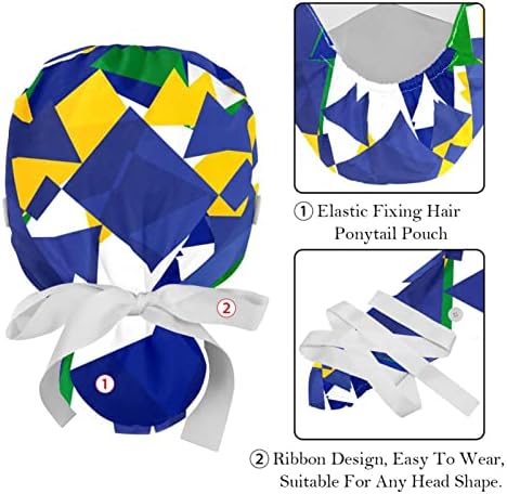 2 PCS Bouffant poklopac s gumbom torbice za rep, pamuk koji radi na šeširu, podesivi kirurški kapice trokut mozaico