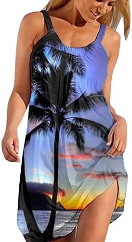 Mini haljina za plažu za žene, havajske ljetne blagdanske haljine s printom, Ženske haljine s naramenicama bez rukava za maturalnu