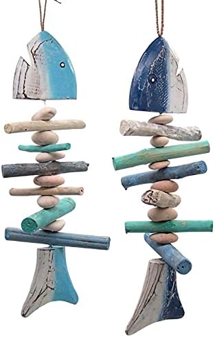 Ribarske kosti s kamenjem zidne umjetnosti, raznim bojama, dekor plaže, set od 2, 14 inča