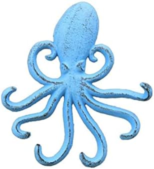 Ručno izrađeni nautički dekor Rustikalna svijetlo plava od lijevanog željeza zid ukrasne kuke hobotnice 7 - lijevano iro