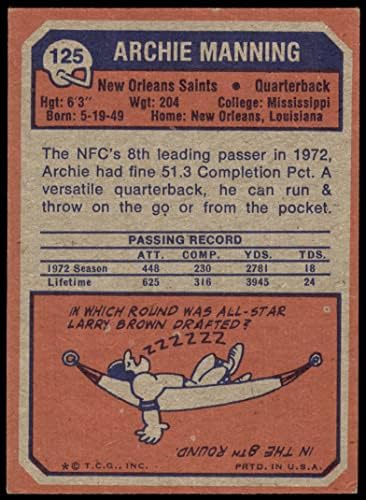 1973. Topps 125 Archie Manning New Orleans Saints Ex/Mt Saints Ole Miss