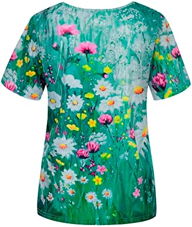 Ženski ljetni vrhovi Odjetna ležerna cvjetna tiskana vreća s vratom kratki rukavi dnevno labave majice bluze