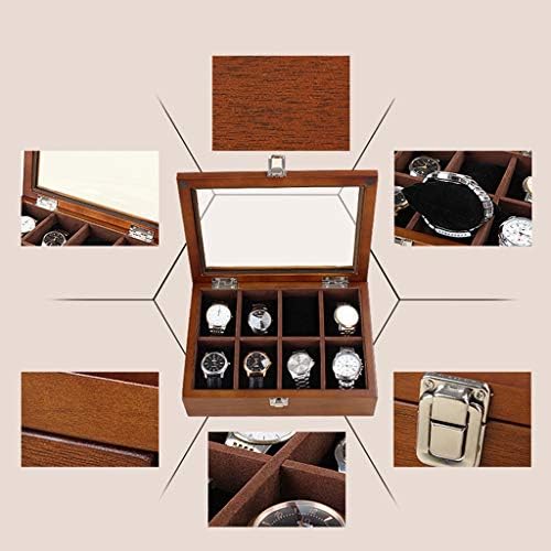 Gledajte kutiju 8 Satovi utora za prikaz Organizatora kućišta drveni luksuzni nakit 8 Spremnik za skladištenje sa staklenim poklopcem