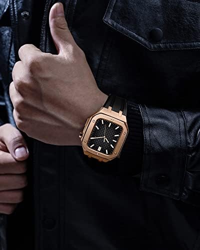 CNHKAU Slučaj luksuznog benda za Apple Watch Series 6 44 mm, muškarci robusni zaštitni futrola, metalni odbojnik s kaišem za remen