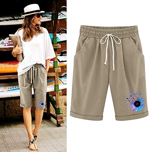 Etkia ženske kratke hlače žene ljetne pamučne hlače s visokim strukom plus kratke hlače za vezanje plaže džep pet točaka