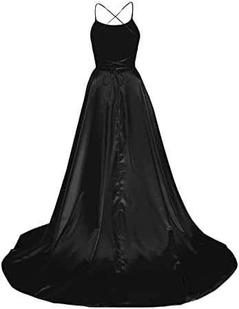 Ženske maturalne haljine, duge satenske haljine od špageta s prorezom od $ 2023, večernje haljine s džepovima