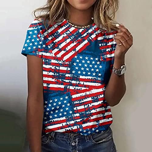 Ženske domoljubne košulje Slatka kratka rukava Crveni bijeli i plavi vrhovi Summer Casual majice na plaži američka zastava tiskanje