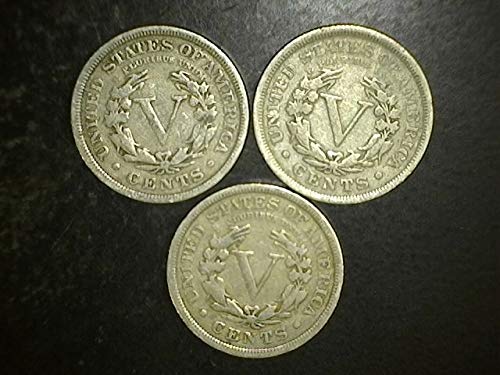 1883. do 1912. 5c Fine i Bolje Nickels Us Liberty Head - Set od 3 kovanice - sve pune slobode - 3 različita datuma