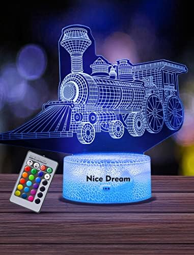Prekrasna dječja noćna svjetiljka s vlakom iz snova, 3-inčna iluzijska svjetiljka, 16 boja koje se mijenjaju daljinskim upravljačem,