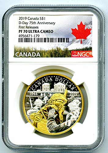 2019. Kanada 1oz Silver 75. godišnjica D-Day Prvo izdaje $ 1 PF70 NGC