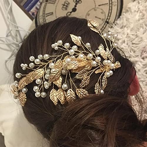 Renslat zlatni list simuliran biseri za kosu za kosu igle za kosu za glavu za mladenke za vjenčanje nakit za kosu za žene mladenke