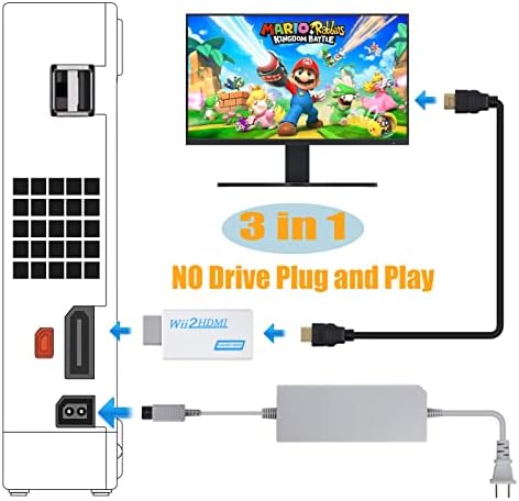 3 u 1 ac Adapter za Wii HDMI Adapter Wii to HDMI za Smart TV + Kabel za napajanje Wii ac Adapter + 5-noga high speed HDMI kabel koji