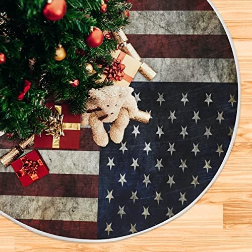 Alaza 4. srpnja ukras suknje Patriotska drveta, ukras suknje s malim božićnim drvcem 35,4 inča s oštećenom američkom zastavom pozadina