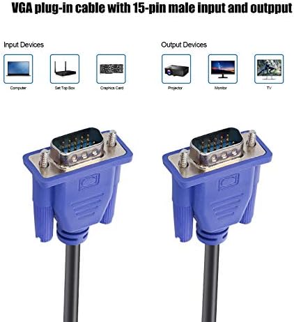 Plavi kabel 15-pinski utikač od utikača do utikača kabel monitora računala žičani kabel, 4,9 Ft