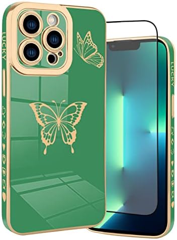 Bitobe dizajniran za iPhone 13 Pro Case Slatki leptiri dizajn za žene djevojke, luksuzni odbojnik za zaštitu od pune kamere zaštitni