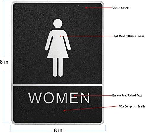 Znak toaleta, ženski Braille znak kompatibilan s ADA - 6x8 - Jednostavno ugradnju s dvostranom 3M trakom odlično za urede poduzeća