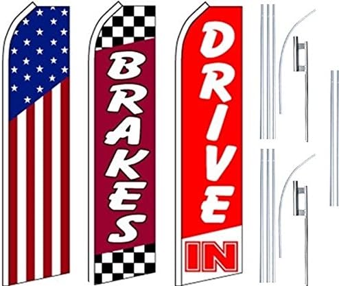 Usluge auto trgovine Super Flag 3 Pack & Poles-US FLAGS-BREKES-DRIVE U