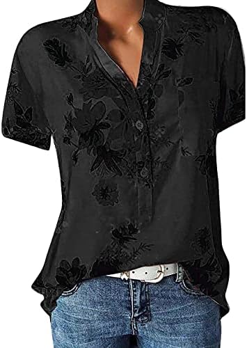 Ljetno plus veličina Boemska cvjetna gumb za ispis majica s kratkim rukavima s kratkim rukavima za žene majice bluza