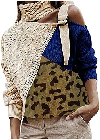Smiješan izrez atletski zimski džemper Žena hladna rukav na ramenu super meka bluza fit leopard pletena