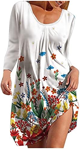 Ženska haljina od majice s cvjetnim printom s dugim rukavima s okruglim vratom, Ležerne široke kratke mini haljine do koljena