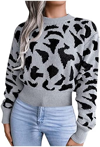 Ženski džemperi obrezani vrhovi modni novost print vafle pleteni dugi rukavi pleteni džemper pulover pletiva